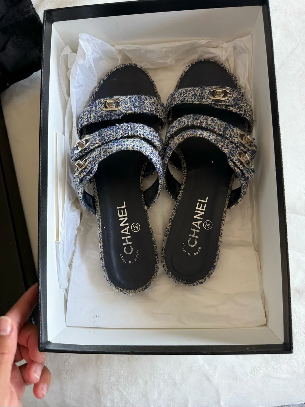 Chanel Tweed CC Embellished Sandals – Pre-Owned